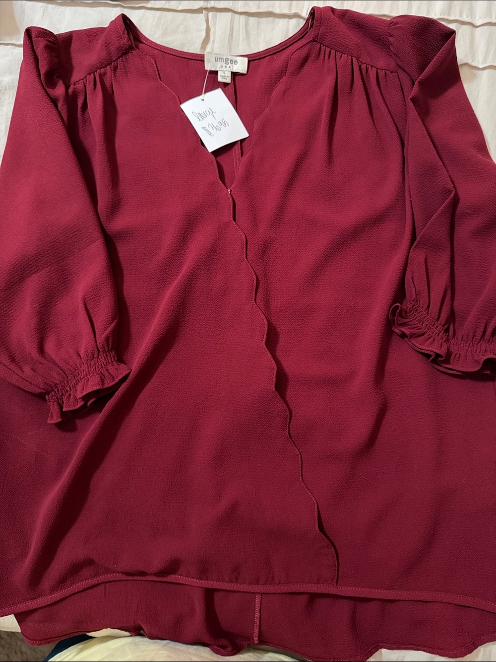 Umgee Burgundy Scalloped Detail Blouse